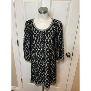 Moth Navy Blue & White Textured Wide Neck Dress, Size S